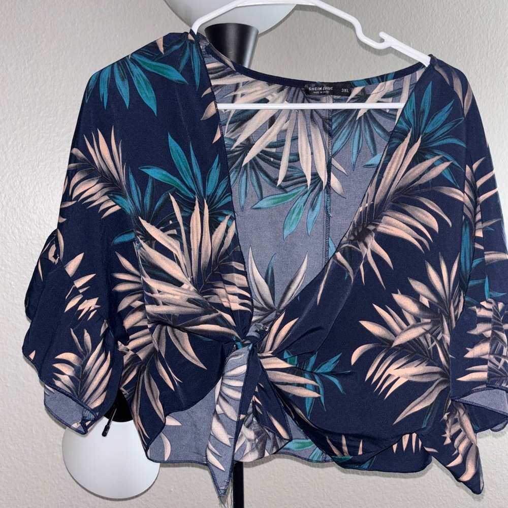 Wild Fable Pink and Blue Wrap Blouse 3/4 Sleeve